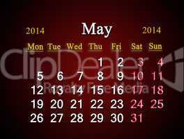 calendar for the may of 2014