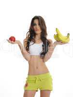 sporty girl with fruits