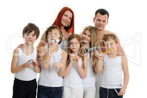family with woman, man and five kids