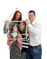 woman  with family is building a house
