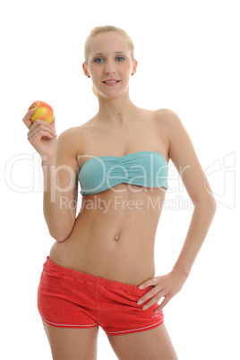 sport woman with apple