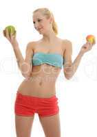 woman in sport dress with  two apples