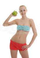 woman in sport dress with apple