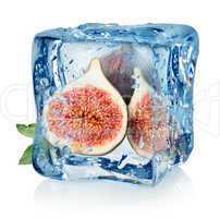 Sliced figs in ice cube