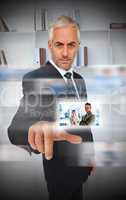 Experienced businessman using futuristic interface