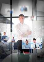 Businessman posing in bright office