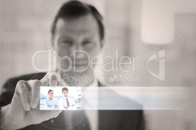 Classy businessman presenting digital interface