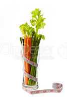 low calorie vegetable in glass with tape