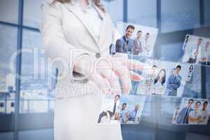 Businesswoman presenting partners pictures