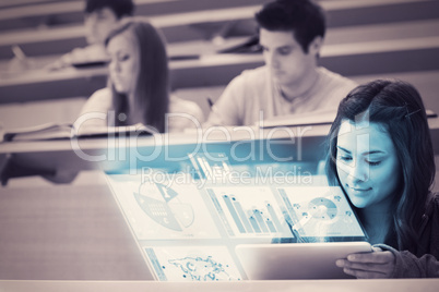 Student in university working on her futuristic tablet pc