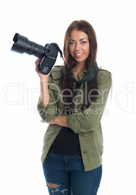 Brünette Frau mit Kamera