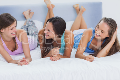 Girls lying on bed and talking