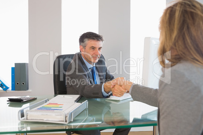 Serious businessman shaking the hand of a interviewee