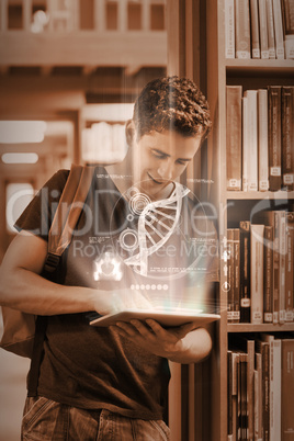 Focused student working on his futuristic tablet