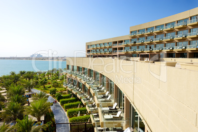 the modern luxury hotel on palm jumeirah man-made island, dubai,