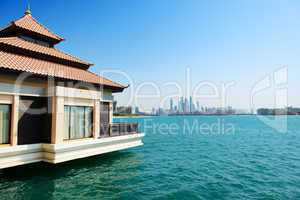 the view from luxury villa on palm jumeirah man-made island on c