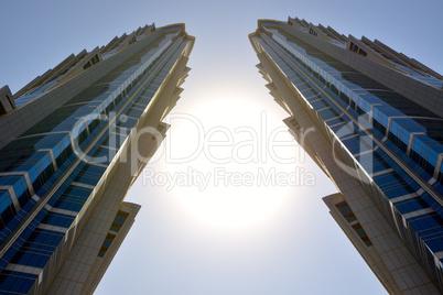 dubai, uae - september 10: the view on two towers of jw marriott