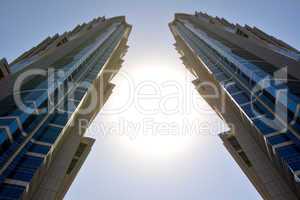 dubai, uae - september 10: the view on two towers of jw marriott