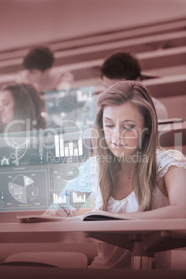 Focused college student working on digital interface