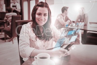 Cheerful young woman studying on futuristic smartphone