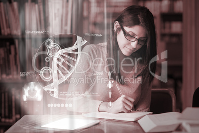 Concentrated mature student studying medicine on digital interfa