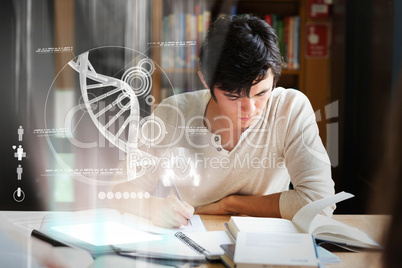 Focused college student analysing dna on digital interface