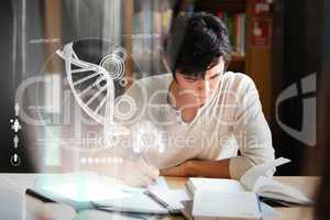 Focused college student analysing dna on digital interface
