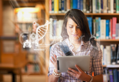 Pretty student using futuristic interface to learn about science