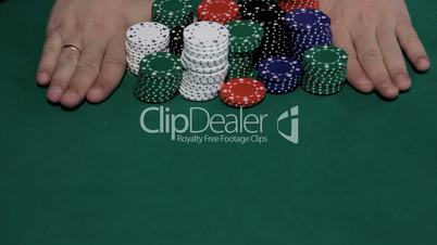 Poker player going all-in.
