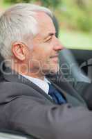 Relaxed businessman driving cabriolet