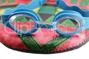 Swim googles and board isolated