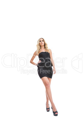 Low angle view of attractive blonde woman posing