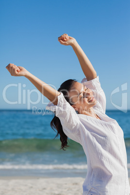 Brunette woman stretching