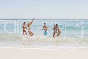 Group of friends having fun on the beach