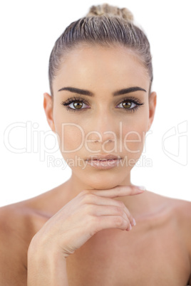 Concentrated woman looking at camera