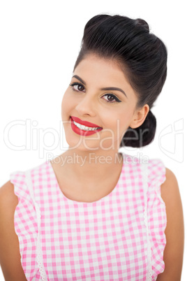 Smiling black hair model looking at camera