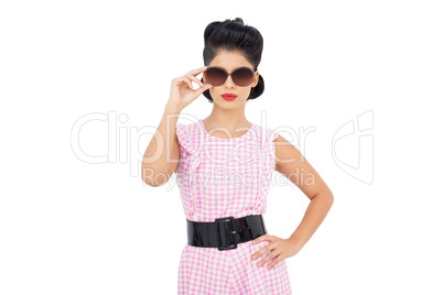 Pretty black hair model wearing sunglasses