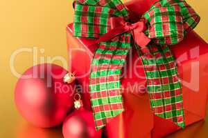 Red Christmas present and decoration gift card