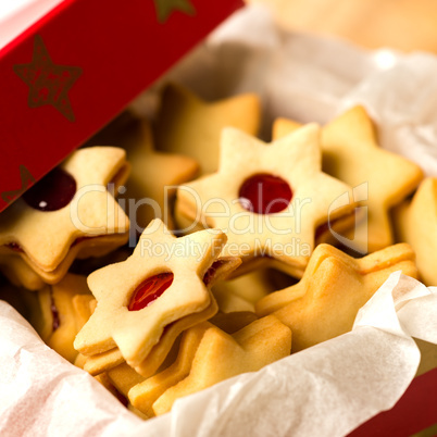 Christmas cookies star in red decoration box