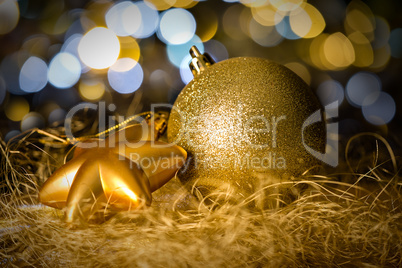 Gold christmas bauble and star decoration