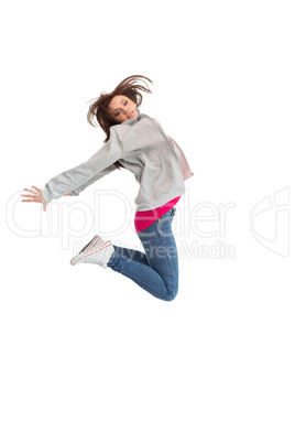 Pretty young woman jumping