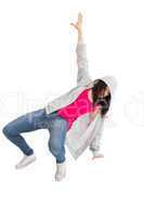 Casual young woman making hip hop pose