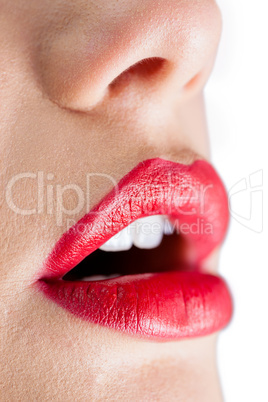 Extreme close up on open sensual red lips