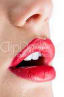 Extreme close up on open sensual red lips