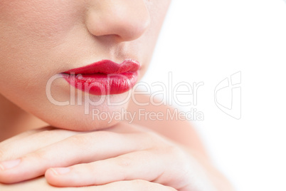 Close up on gorgeous models red lips