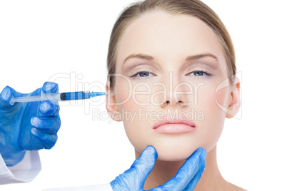 Content attractive model having botox injection on the cheek