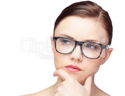 Thinking natural model wearing classy glasses