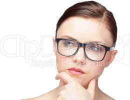 Thinking natural model wearing classy glasses