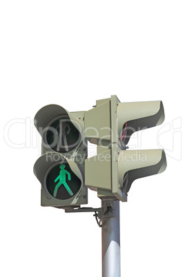 green signal of a traffic light isolated on a white background
