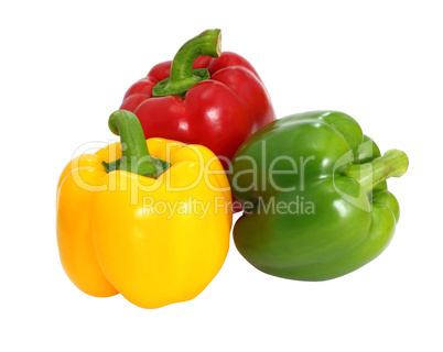 red green and yellow sweet  bell pepper isolated on white backgr